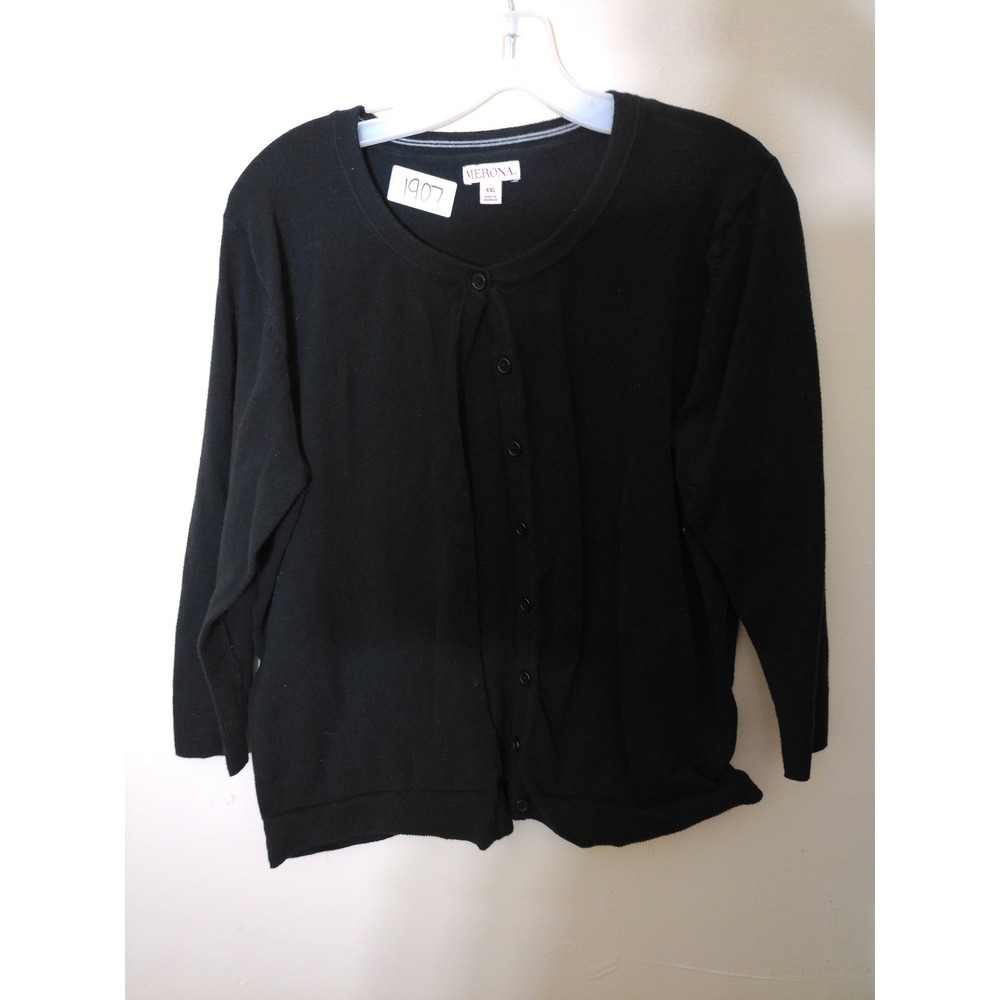 Merona Cardigan Women XXL Black Classic Button Front Long Sleeve Knit Sweater